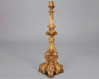 Belgian Tall Hand-Carved Giltwood and Gesso Candlestick [5698]