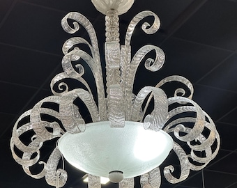 Art Deco Murano Glass Curly Stem 4 Light Chandelier [9975]