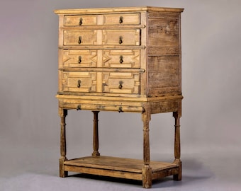 18th Century Pale Oak English Chest of Drawers on Stand [10272]