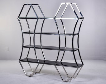 Large Mid Century French Chrome and Smoked Glass Etagere [11184]