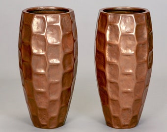 Tall Mid Century Textured Fiberglass Floor Vases With Bronze Overlay - Pair [4743]