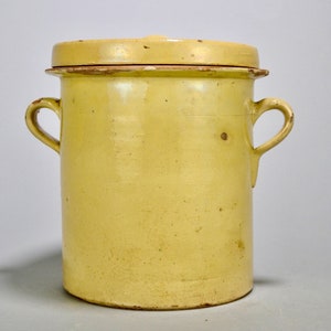 Antique French Yellow Glazed Confit Pot or Lidded Canister [8041]