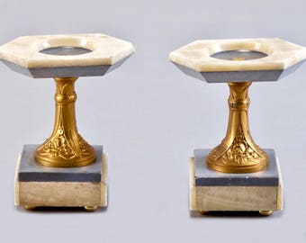 Pair White Marble Art Nouveau Stands With Bronze Columns [2713]