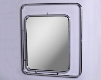 Italian Mid Century Chrome Trimmed Square Mirror Within Chrome Frame [10508]