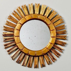 Mid Century Medium Size Gilt Wood Sunburst Mirror [7508]