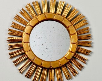 Mid-Century Medium Size Gilt Wood Sunburst Mirror [7508]