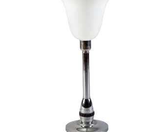 Art Deco Chrome Table Lamp With White Glass Shade [1417]