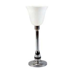 Art Deco Chrome Table Lamp With White Glass Shade [1417]