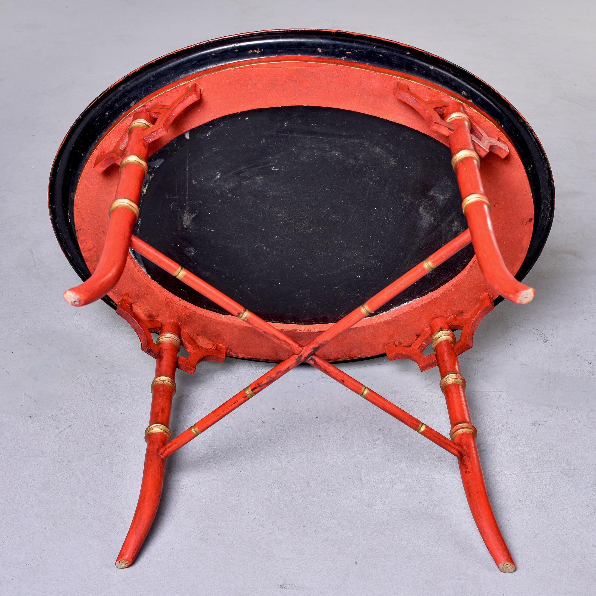 Antique Red Chinoiserie Oval Side Table [10709] - Etsy