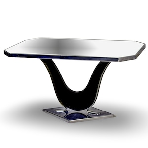 Deco French Modernist Nickel Plated and Mirrored Side Table in Style of Jacques Adnet [4044]