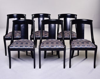 French Early 20th C Gondola Dining Chairs with New Upholstery - Set of Six [10099]