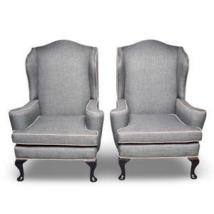 English Library Wing Chairs with New Upholstery - Pair [11594]
