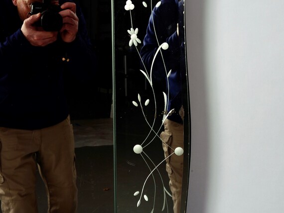Extra Large Italian Venetian Mirror With Etched Scalloped Frame 6470
