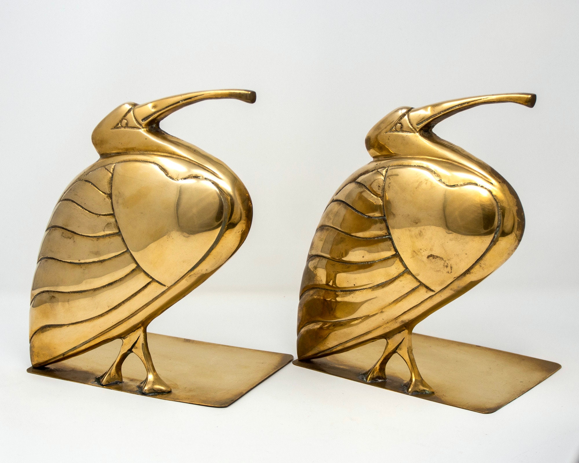 Mid Century Pair Brass Heron or Egret Bookends 9609 Etsy