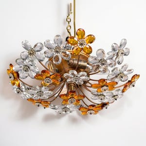 Mid Century Maison Bagues Style Crystal Flower Flush Mount Fixture [11175]