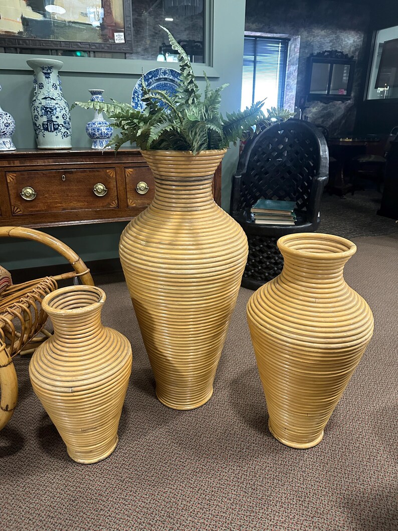 Mid Century Extra Large Rattan Floor Vase [11456] - Etsy