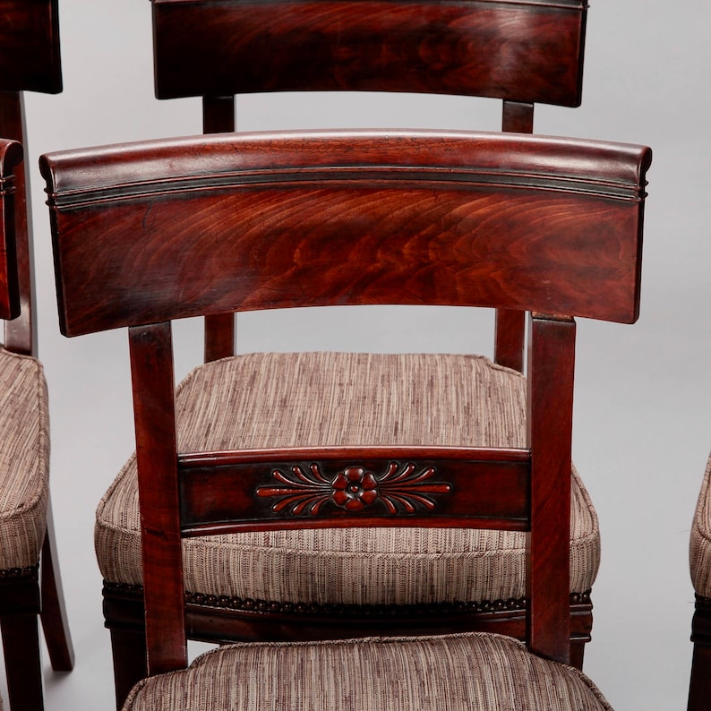 5438 Set of Six French First Empire Dining Chairs with New Upholstery