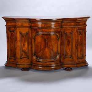19th Century Burl Walnut Cabinet with Rounded Front and Original Keys [7223]