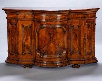 19th Century Burl Walnut Cabinet with Rounded Front and Original Keys [7223]