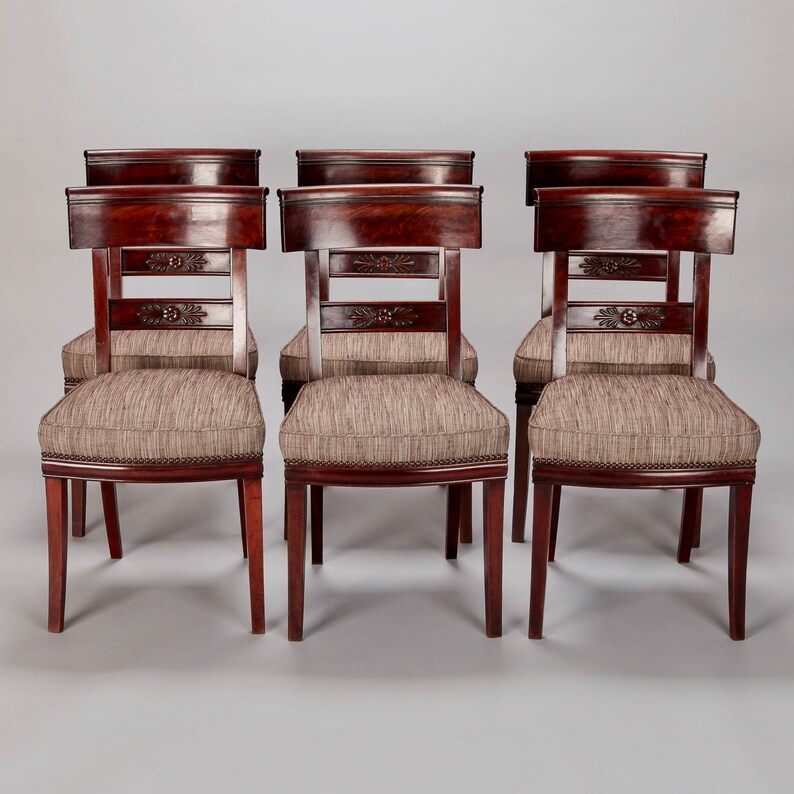 5438 Set of Six French First Empire Dining Chairs with New Upholstery
