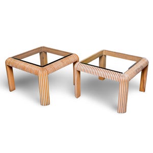 Mid Century Cerused Ash Side Tables with Glass Tops - Pair [10016]