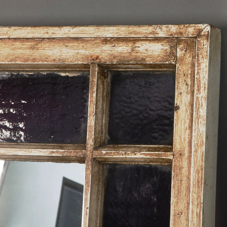 Antique Window Frame Mirror With Original Amethyst Stained Etsy