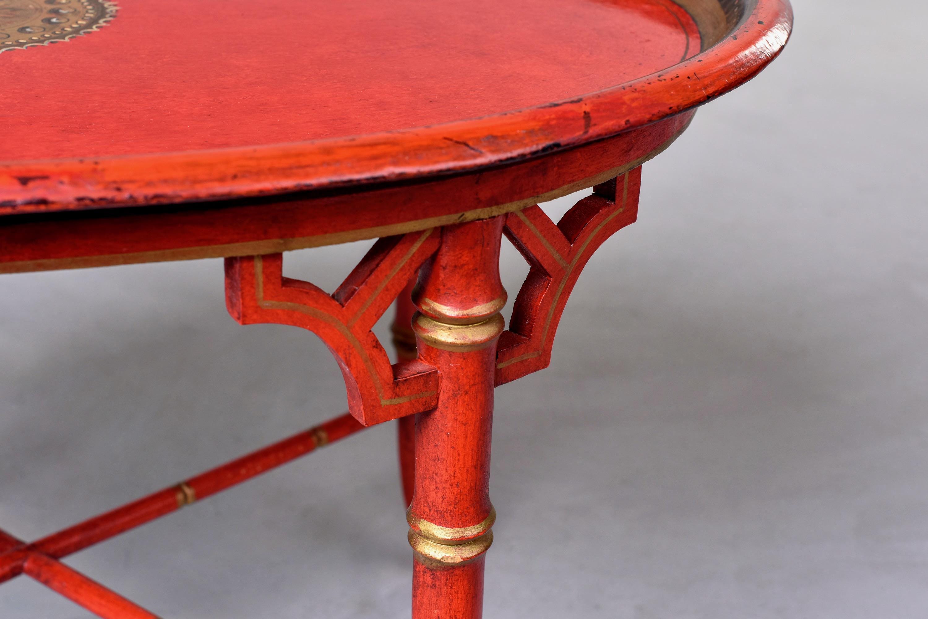 Antique Red Chinoiserie Oval Side Table [10709] - Etsy