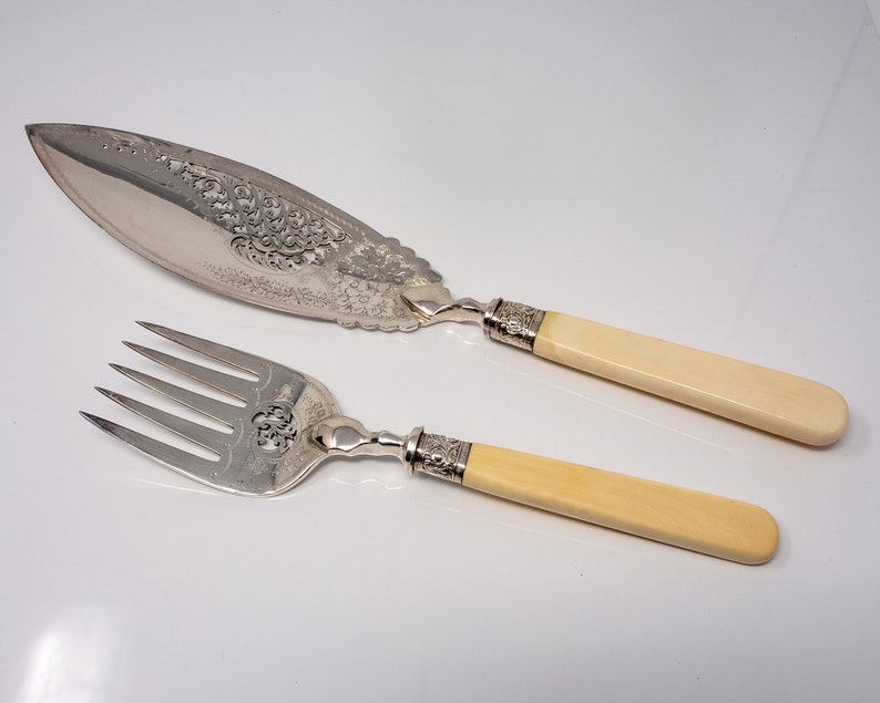 Antique silver plate fish server set with bone handles in etsy new