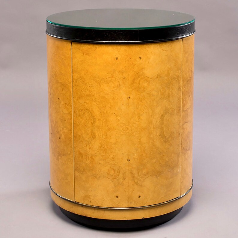 Mid Century Henredon Olive Wood Drum Table Cabinet 8718 Image 0