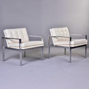 Mid Century Aluminum Frame White Leather Lounge Chairs, Harvey Probber [11230]