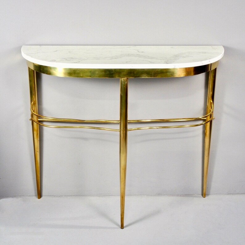 Mid Century Italian Brass Demilune Console with White Marble Etsy