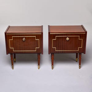 Pair Mid Century Mahogany Night Stands or Side Cabinets with Brass Trim [11579]