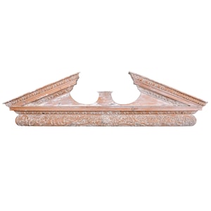 Large Architectural Limed Wooden Overdoor Split Pediment With Highly Carved Bottom Edge  [5369]