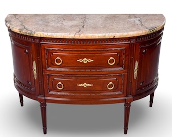 Empire Style Mahogany Demi Lune Commode with Marble Top [10787]
