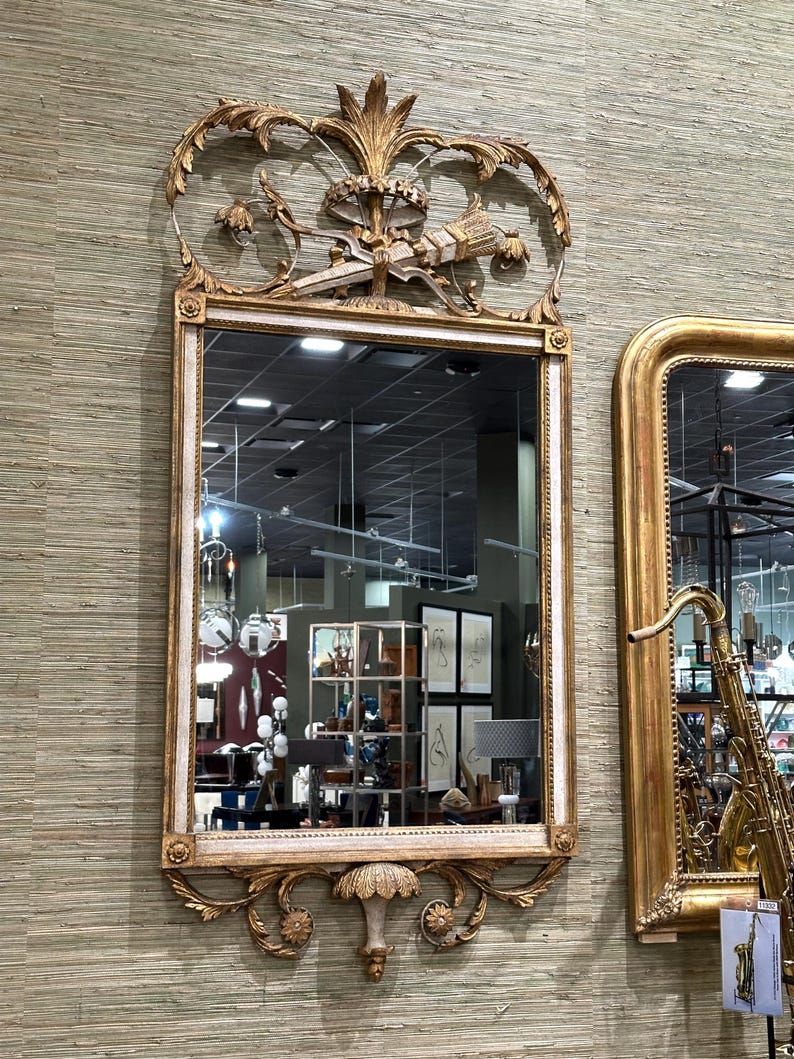 Vintage Gilt Wood Framed Mirror with Fancy Crest [11062] image 11