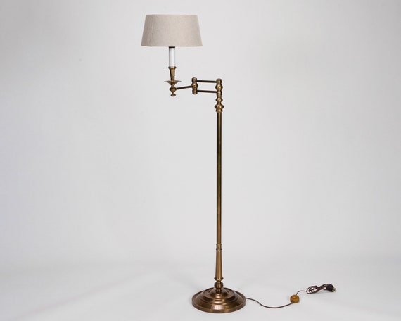 1930s English Brass Swing Arm Library Floor Lamp 6948 India Brass Swing Arm Library Floor Lamp 6948, Library Floor Lamp