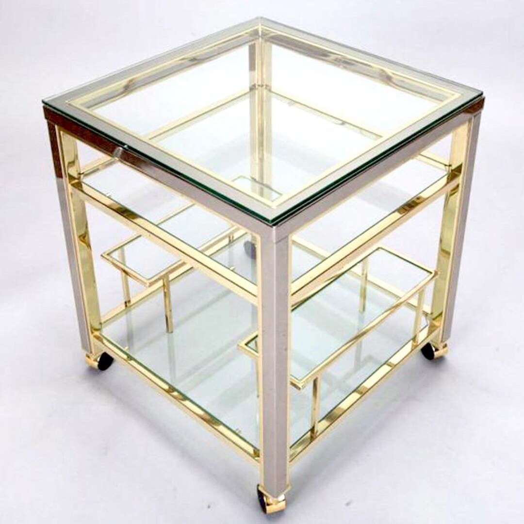 MID CENTURY ミッドセンチュリー 真鍮 スモークガラス キャスター付き MID CENTURY ミッドセンチュリー 真鍮 スモークガラス キャスター付き