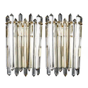 Pair Mid-Century Wall Sconces with Polished Brass and Crystal Spears [7656]