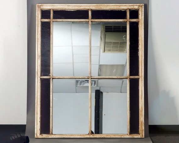 Antique Window Frame Mirror With Original Amethyst Stained India Antique Window Frame Mirror With, Antique Window Frame Mirror
