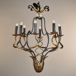 Vintage Italian Black and Gilt Iron Tole Chandelier [11316]