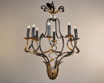 Lustre vintage italiano em ferro preto e dourado [11316]