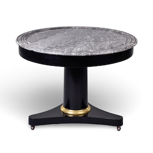 19th Century Ebonized Mahogany Round Center Empire Table with Marble Top [11118]