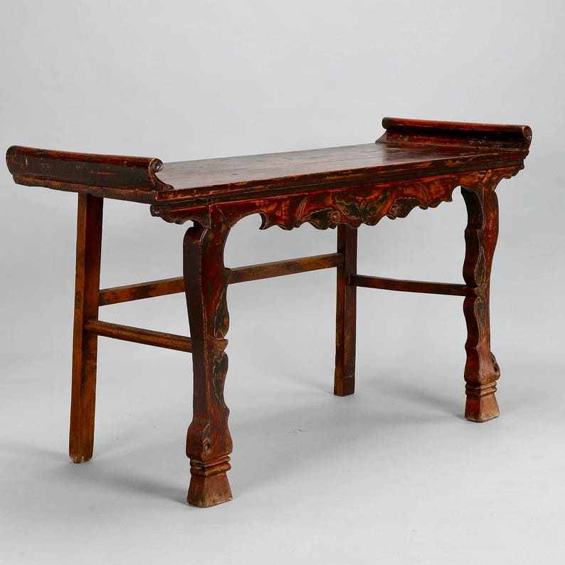 Chinese Carved Elm and Pine Altar Table With Original Red Etsy