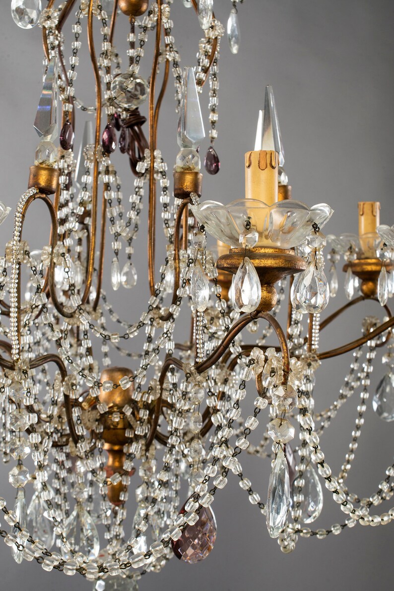 Italian 8 Light Crystal Chandelier with Gilt Wood Bobeches Etsy