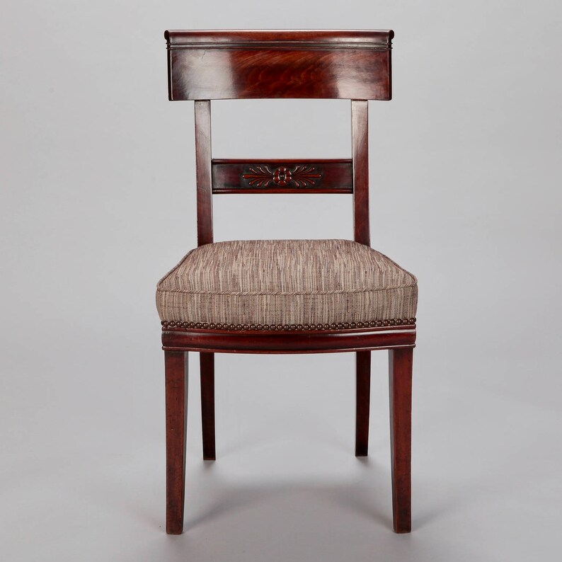5438 Set of Six French First Empire Dining Chairs with New Upholstery