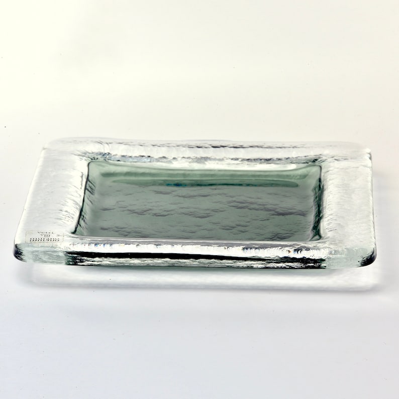 Vetri Murano Clear Glass Dinner Plates with Green Center 9255