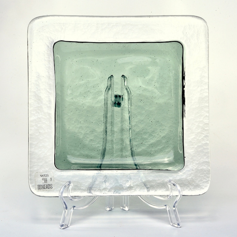 Vetri Murano Clear Glass Dinner Plates with Green Center 9255