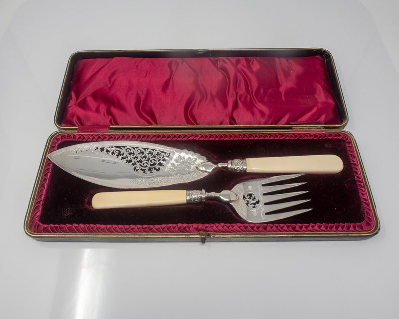 Antique Silver Plate Fish Server Set With Bone Handles in Etsy