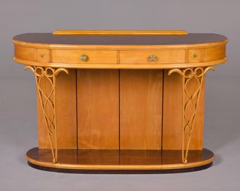 Mid Century Italienische Blond und Palisander Konsole mit geschnitzten Detail [12166]