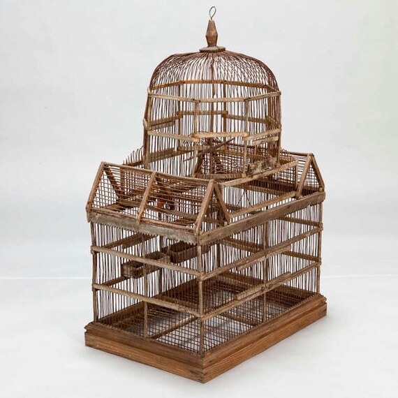 Engelse 19e eeuwse houten vogelkooi 5368 | Etsy Nederland